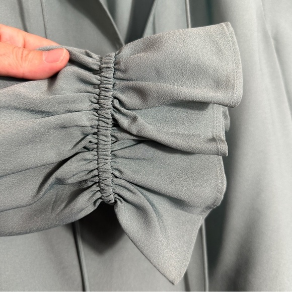 J. Crew XS sage green blouse, ruffle sleeves, v-neck, fall, office, date night - Picture 3 of 9